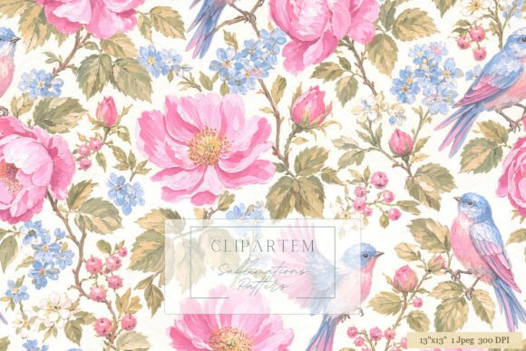Download Pink Peony Bluebird Floral Pattern - Floral Collection