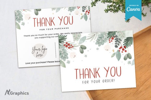 Download Christmas Floral Thank You Card Template - Floral Collection