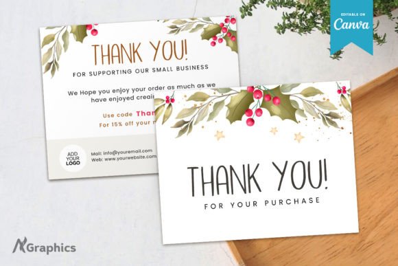 Download Floral Christmas Thank You Card Template - Floral Collection
