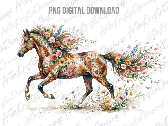Download Boho Floral Galloping Horse PNG - Floral Collection
