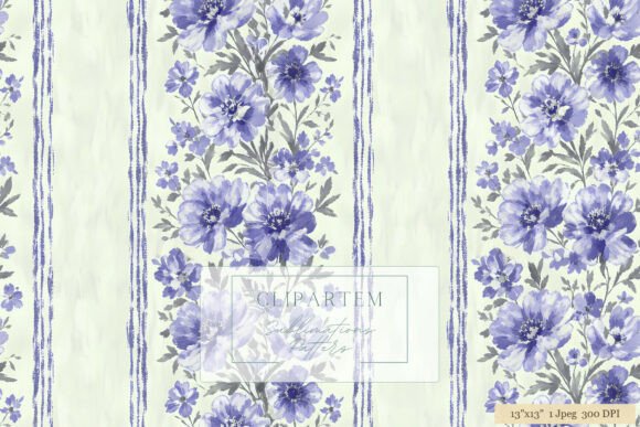 Download Blue Violet Floral Stripe Print Pattern - Floral Collection