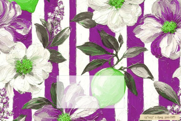 Download Purple Stripe White Floral Oil Paint Art - Floral Collection