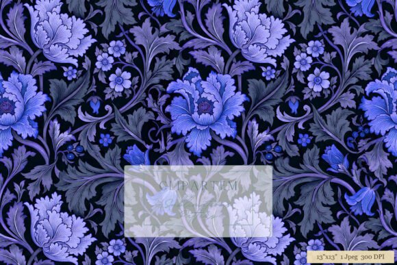 Download Navy Blue Victorian Floral Dark Pattern - Floral Collection