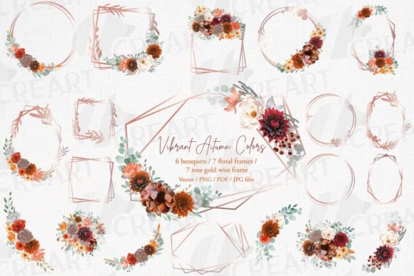 Download Autumn Floral Bouquets Rose Gold Frames - Floral Collection